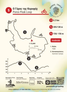 A trailhead cycling map on Poros Trails