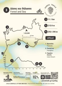 A trailhead cycling map on Poros Trails