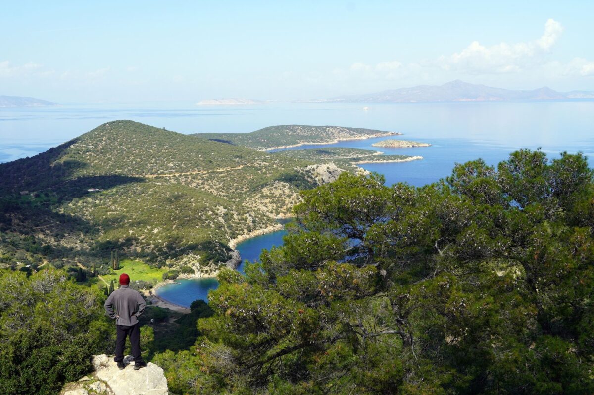 A hike looking towards Vayonia bay in Poros island
