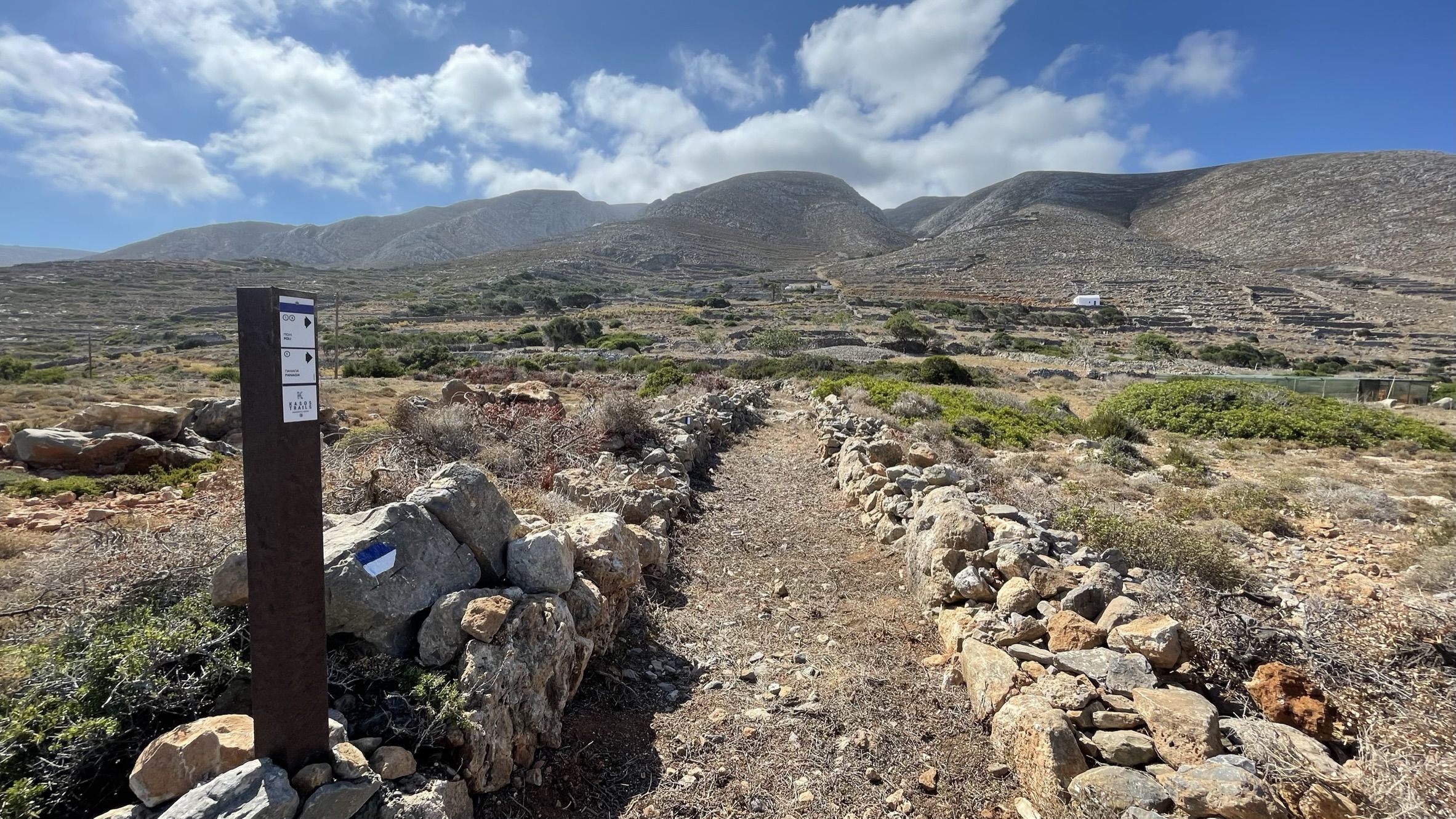 Paths of Greece recycled plastic pole with destination signs in Kasos