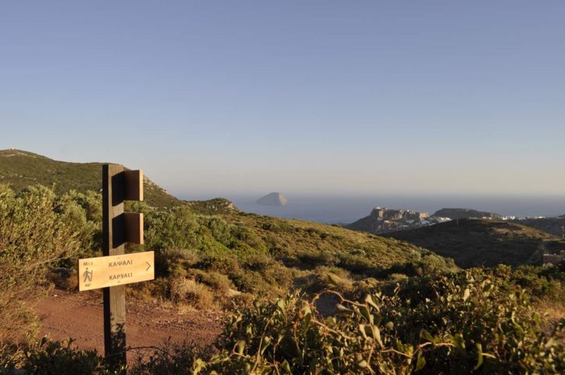 A wooden trail sign on Kythera island