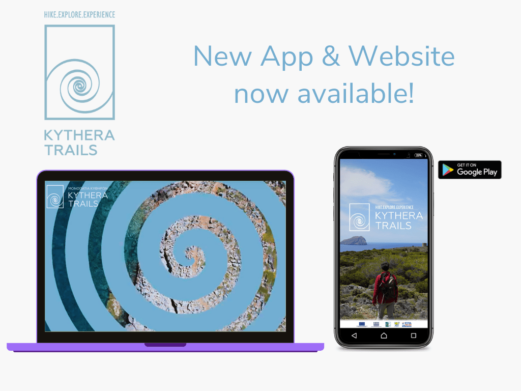 A mockup of Kythera Trails website and App