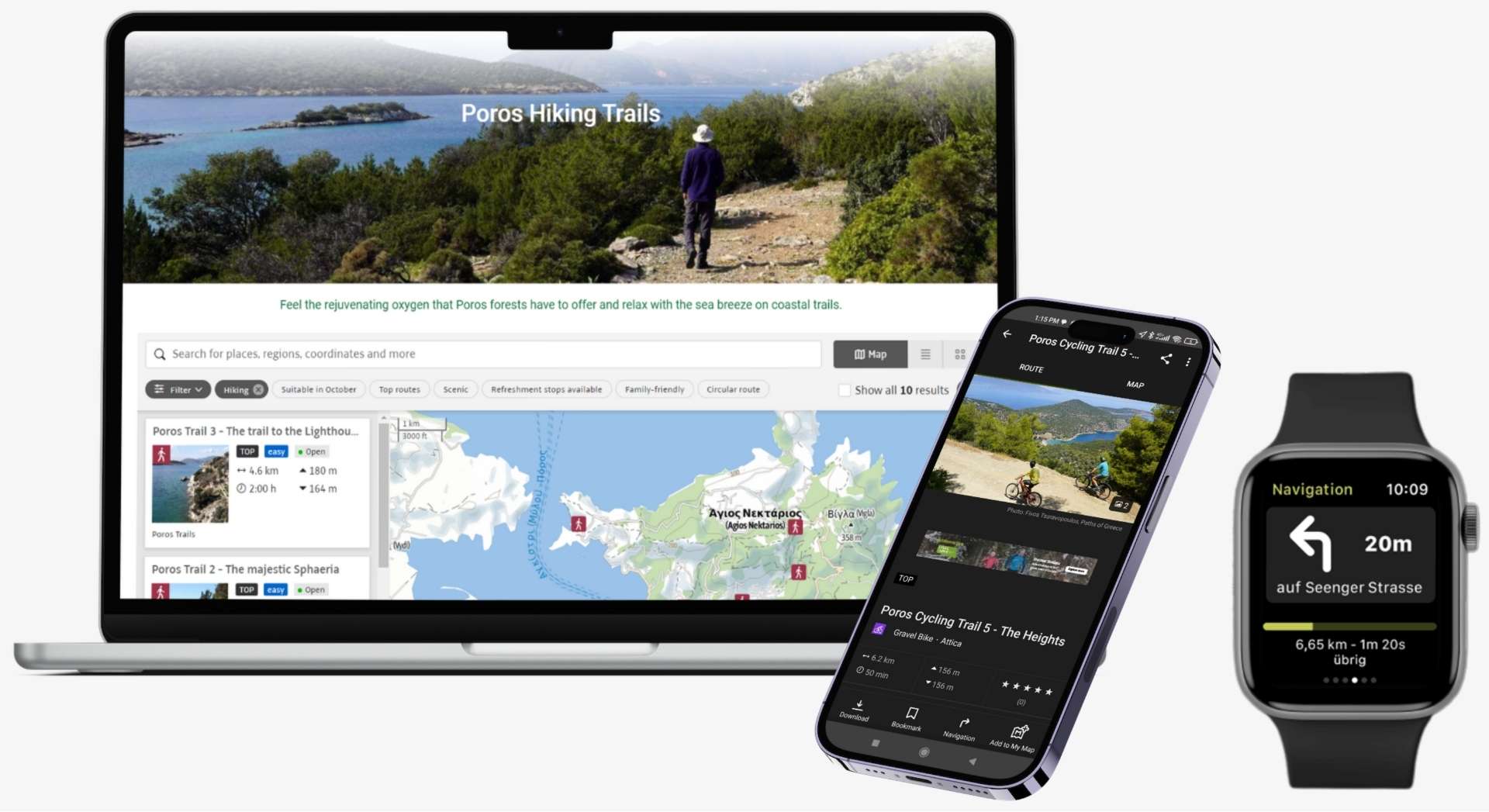 Mockup of Outdooractive Digital Tools on laptop, phone, tablet or watch