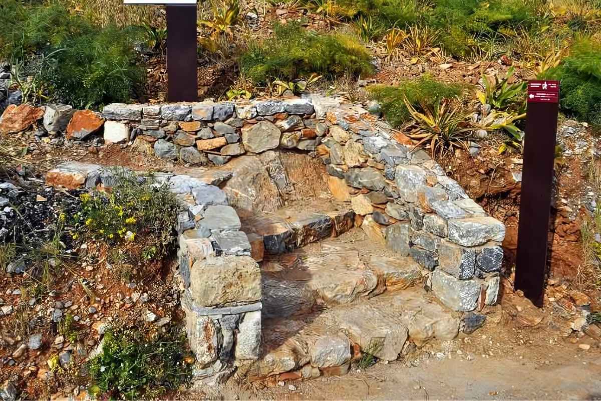 A trailhead stone construction with steps in Monemvasia