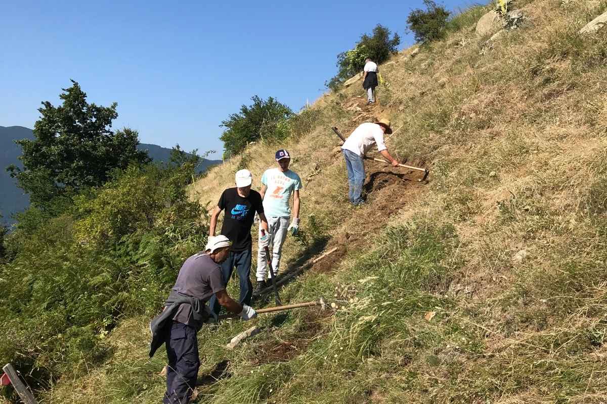 Locals building a trail near Nymfaion village, Florina, Greece