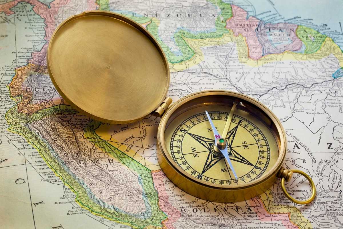 A compass and a map
