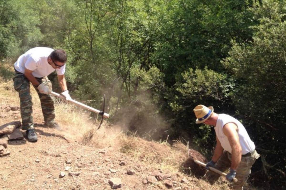 Workers building a trail in Abeliona, Peloponnese, Greecec